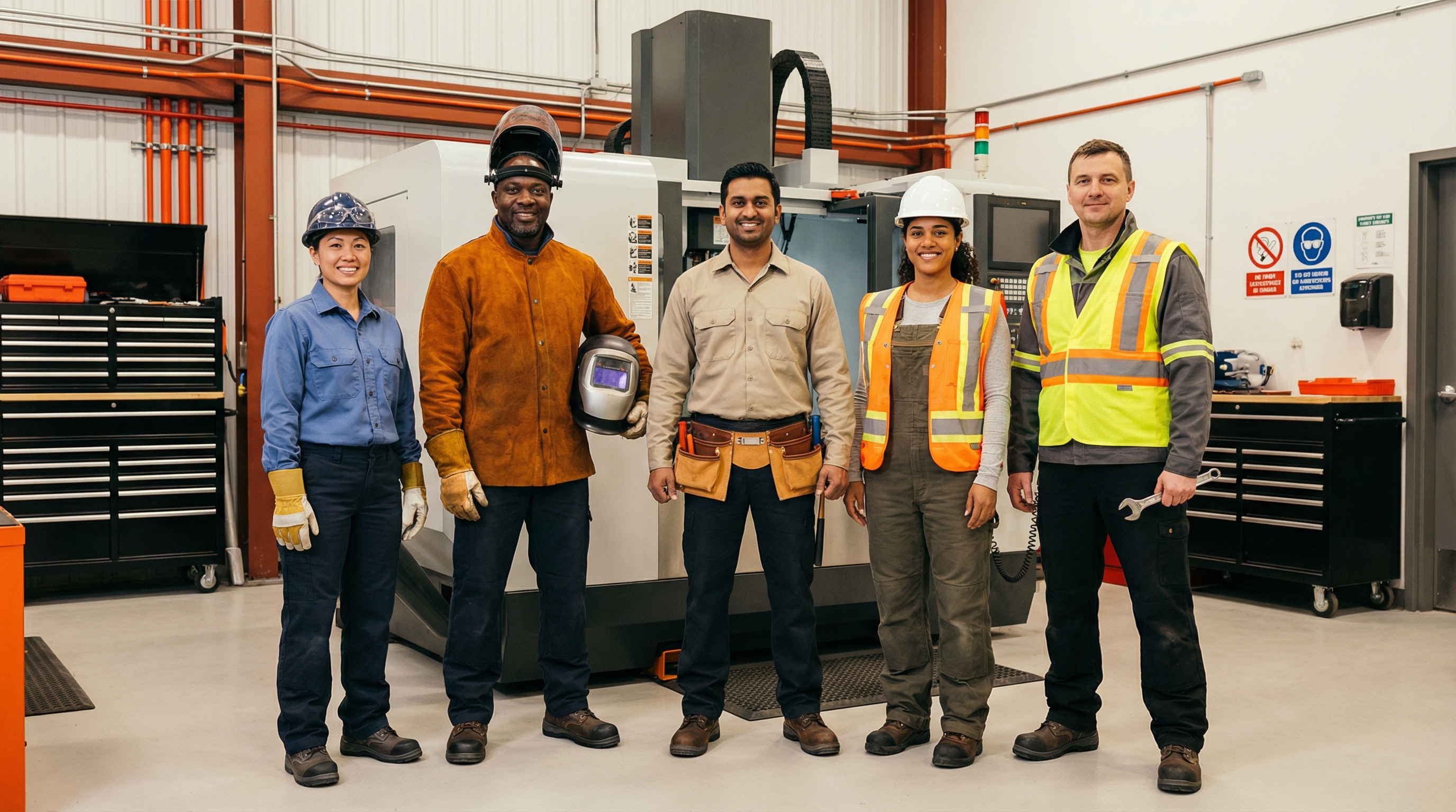 Diverse international skilled trades workers
